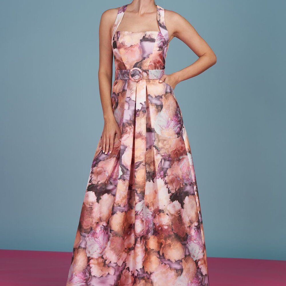 Kay Unger Floral Belted Gown